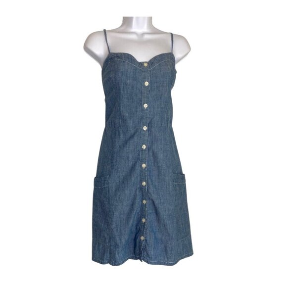 Abercrombie & Fitch Dresses & Skirts - A&F Denim Chambray Mini Dress Sweetheart Button Front Smocked Back Cowgirl Boho